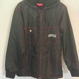 Supreme Black Jacket with Red Stitching - Men's coach’s jacket